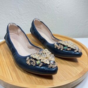 Embellished Navy Flats with Crystal Butterfly Accent